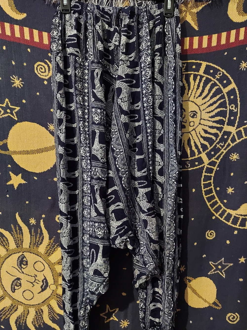 Boho Navy Paisley Print Women's Harem Pants